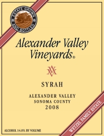label for Alexander Vineyards Syrah 2008