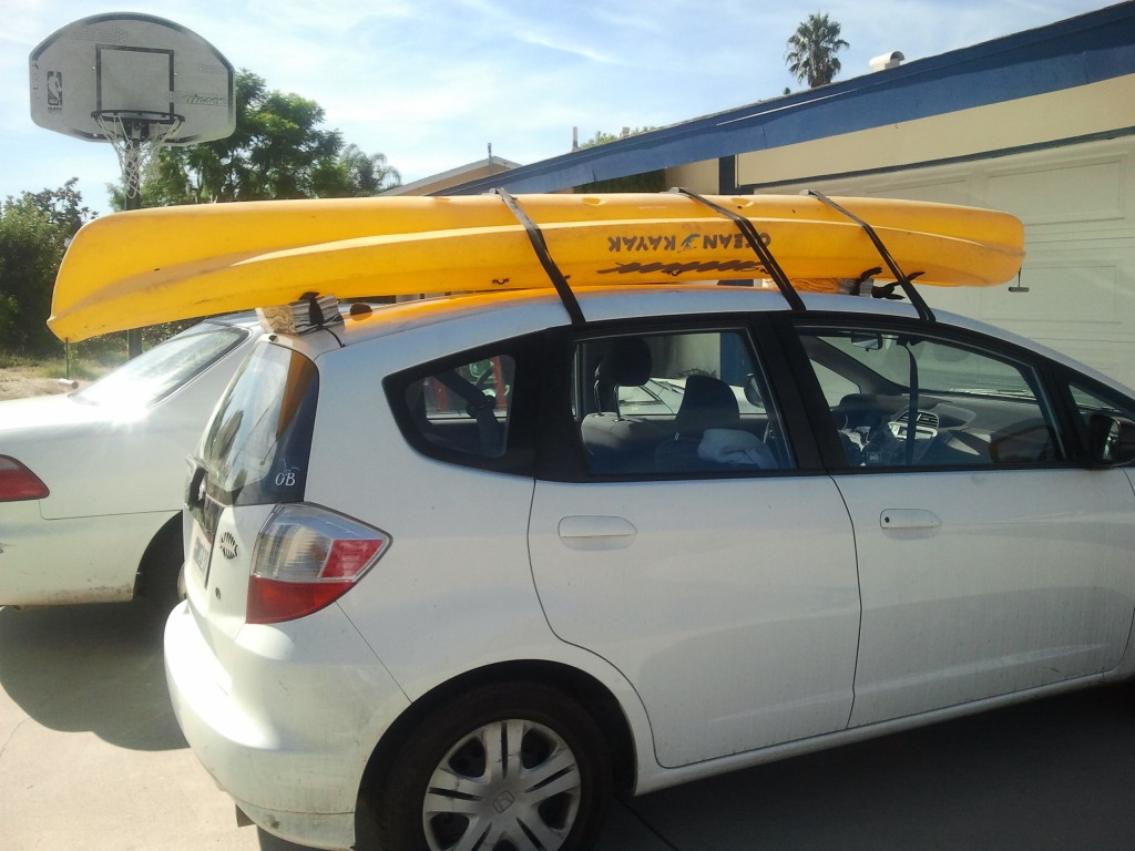 photo of our kayak on the car.
