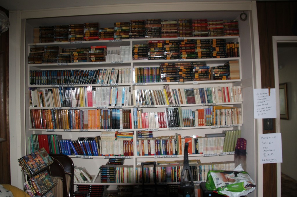 The closet where dad stores copies of his books. Yes, those are all his.