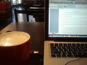 writing at coffee shop